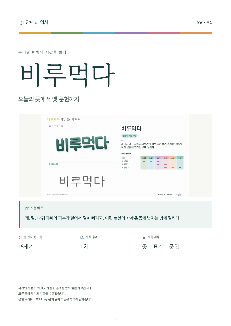 비루먹다 낱말 기록집 PDF 첫 페이지