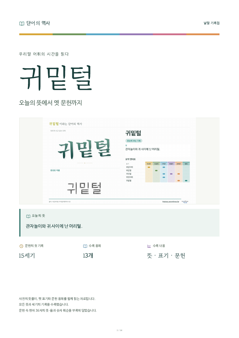 귀밑털 낱말 기록집 PDF 첫 페이지