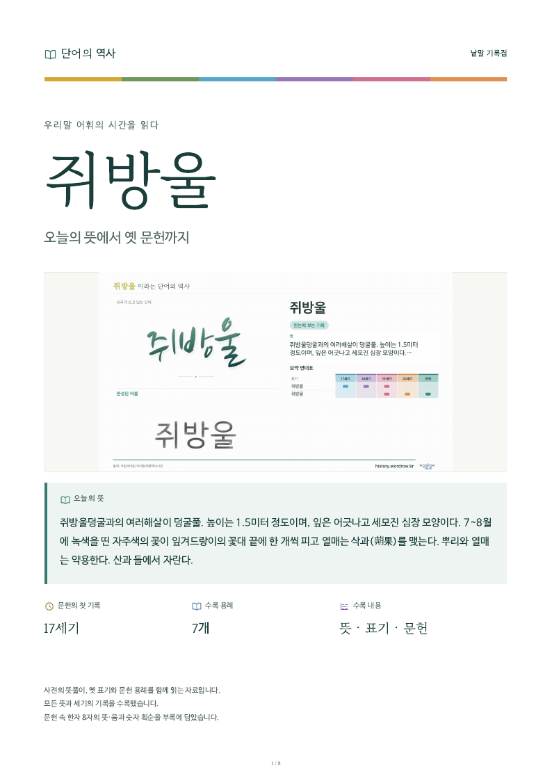 쥐방울 낱말 기록집 PDF 첫 페이지