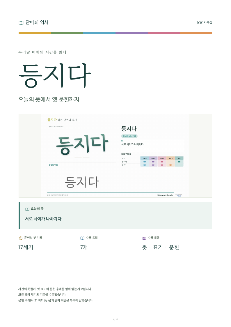 등지다 낱말 기록집 PDF 첫 페이지