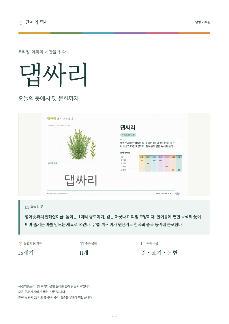 댑싸리 낱말 기록집 PDF 첫 페이지