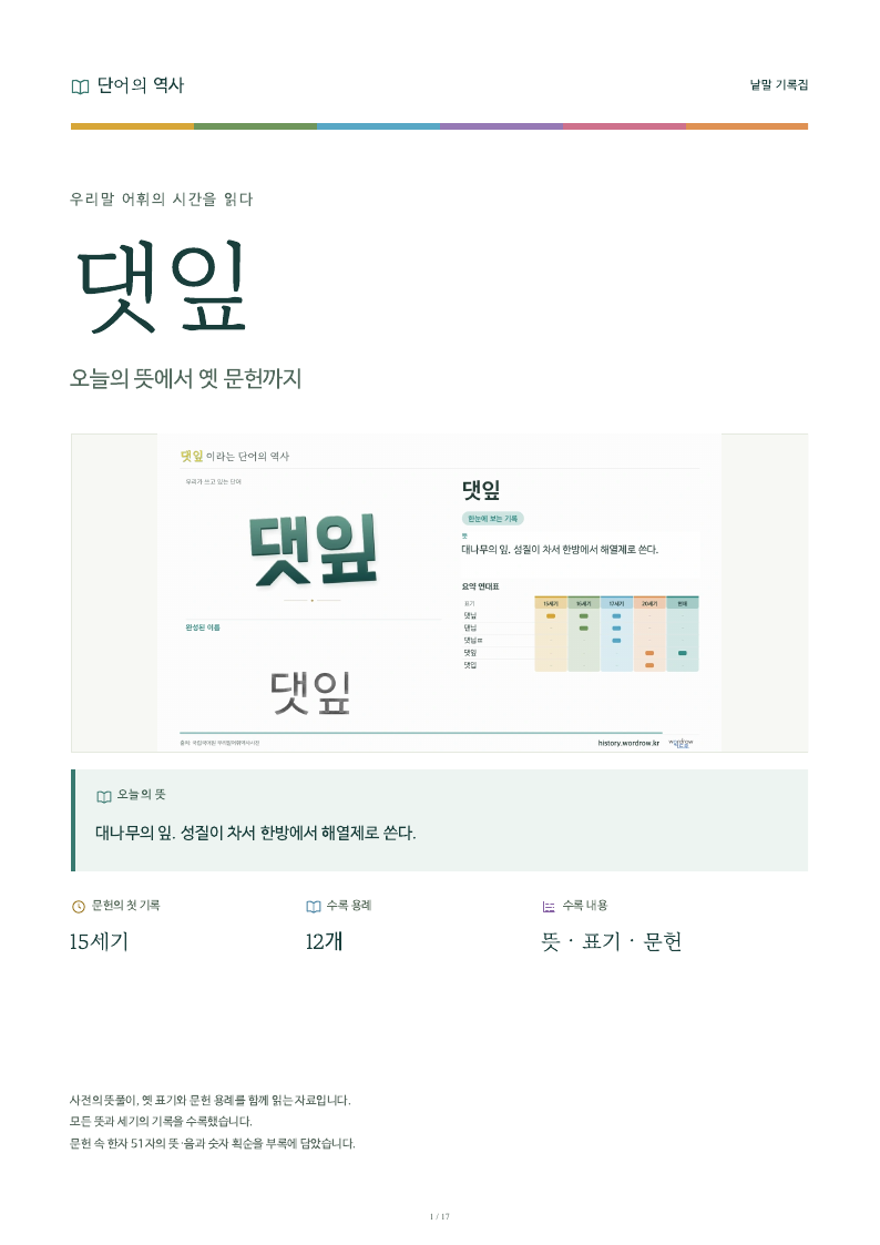댓잎 낱말 기록집 PDF 첫 페이지