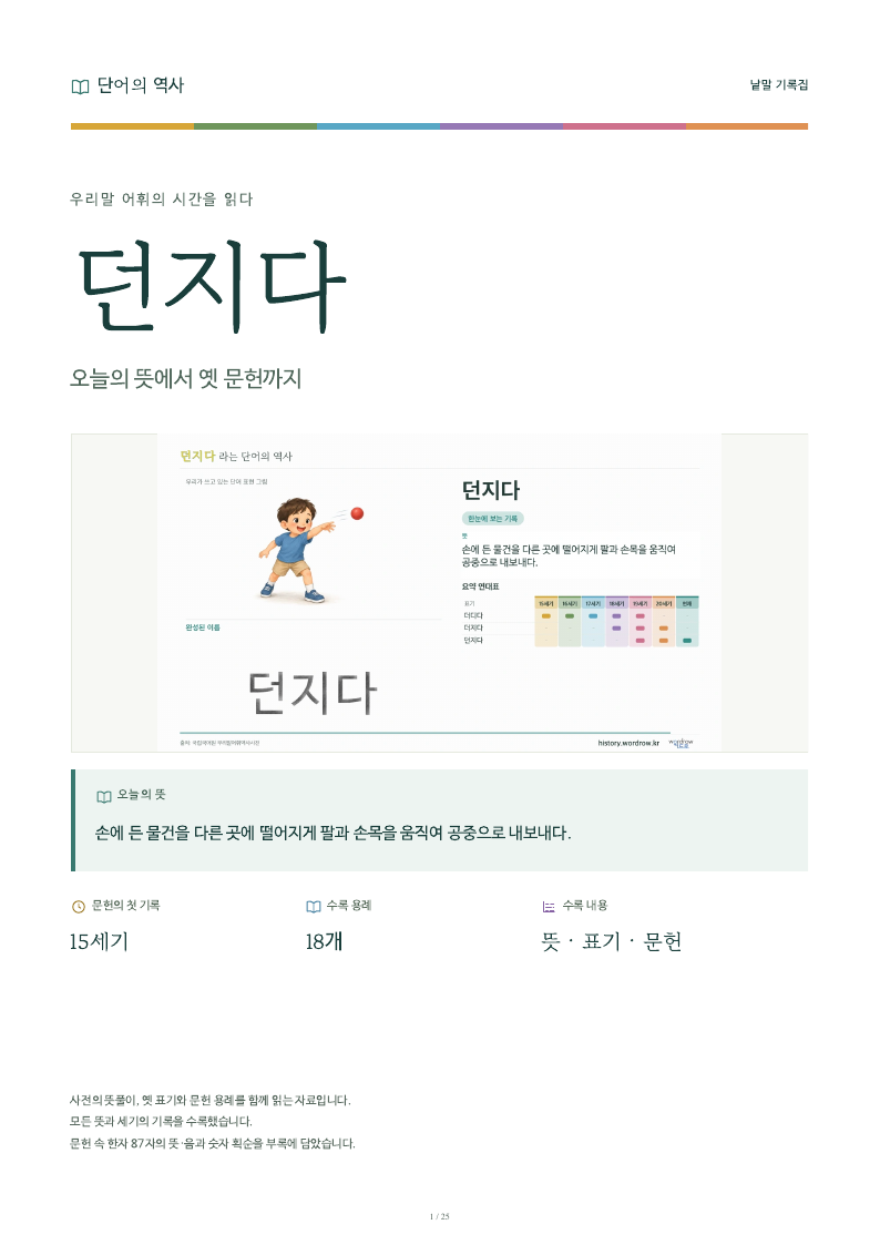 던지다 낱말 기록집 PDF 첫 페이지