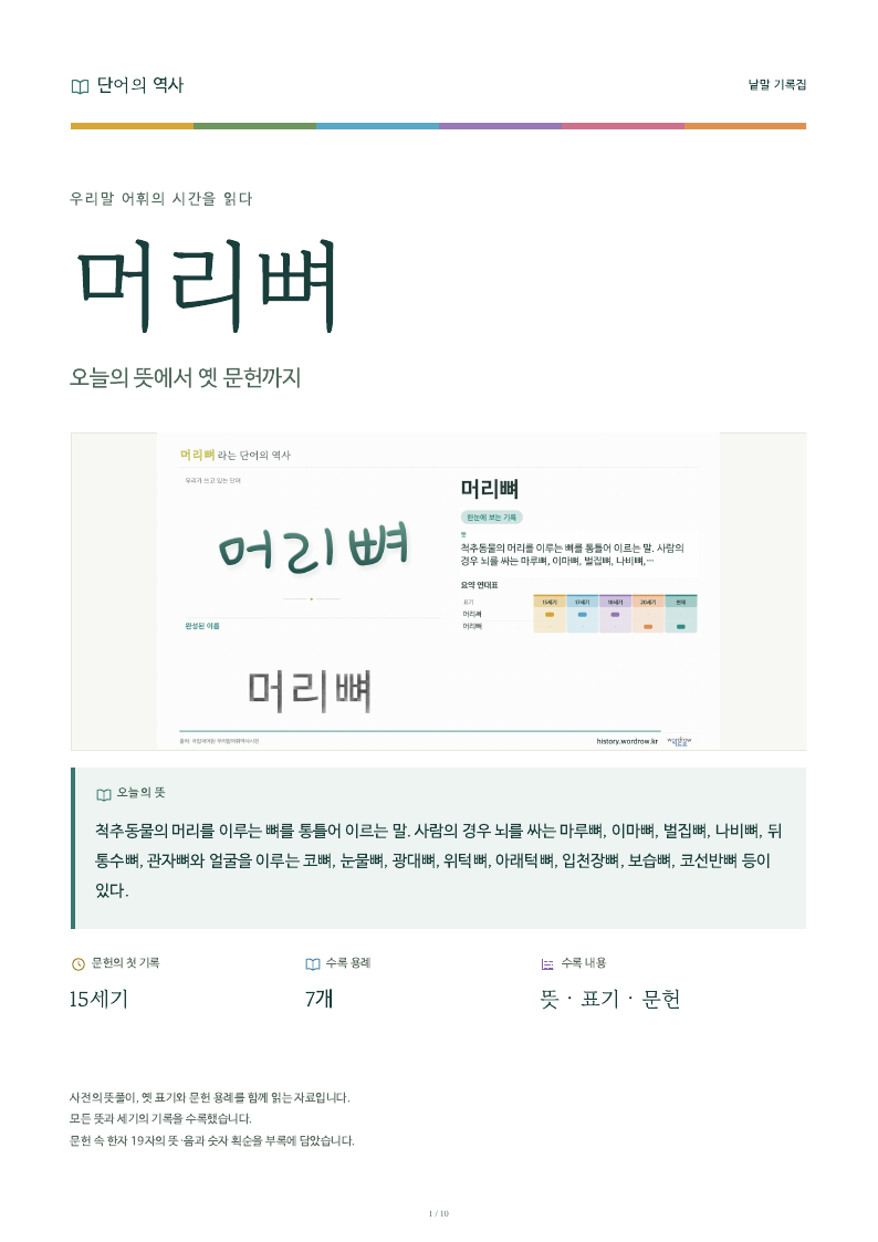 머리뼈 낱말 기록집 PDF 첫 페이지