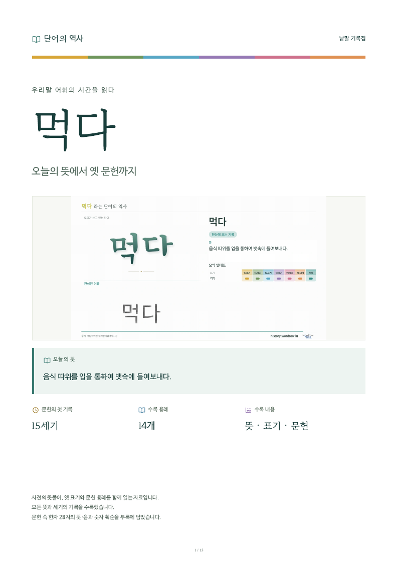 먹다 낱말 기록집 PDF 첫 페이지