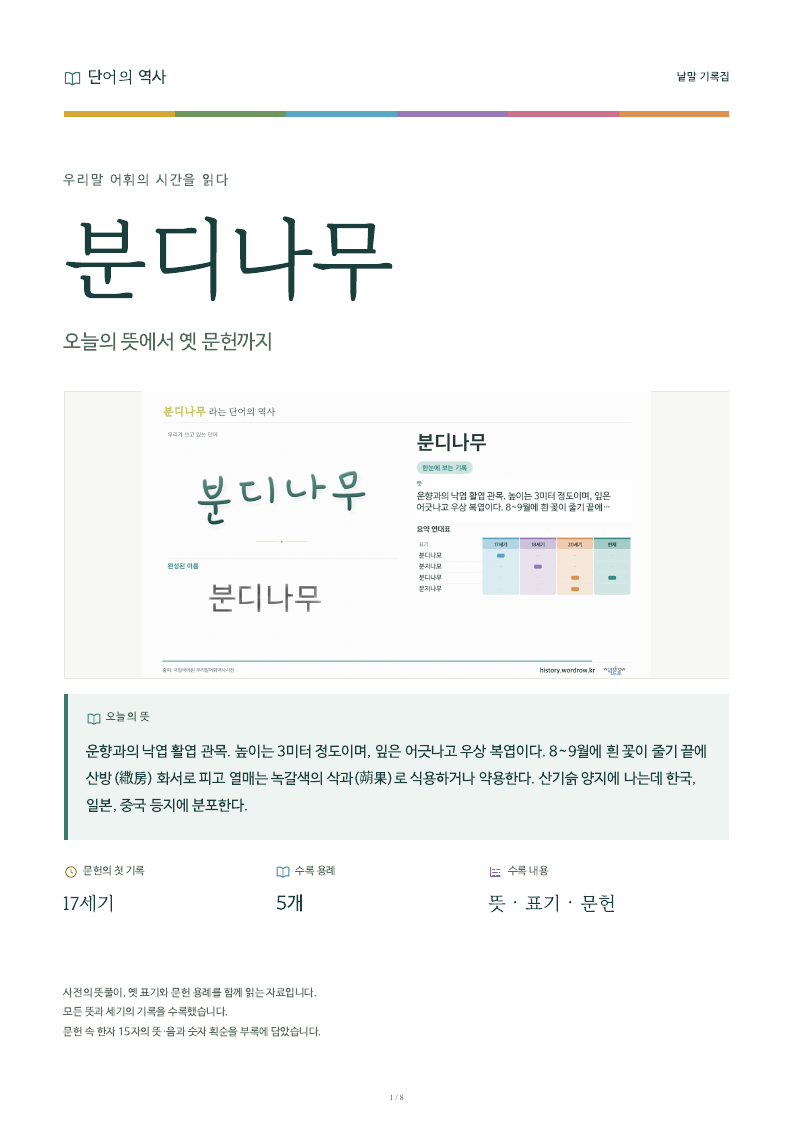 분디나무 낱말 기록집 PDF 첫 페이지