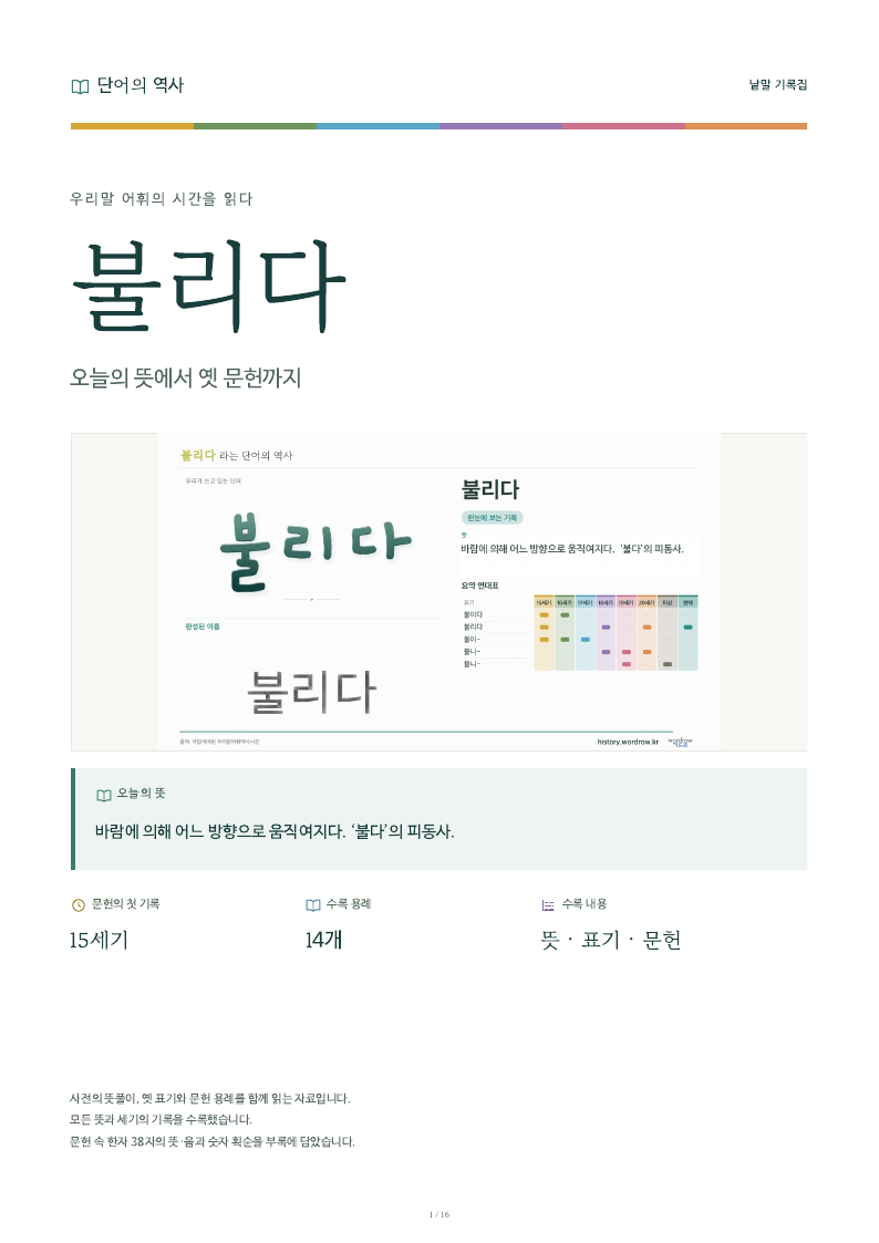 불리다 낱말 기록집 PDF 첫 페이지