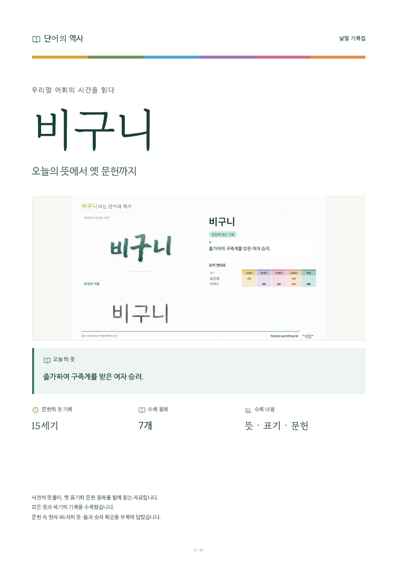 비구니 낱말 기록집 PDF 첫 페이지