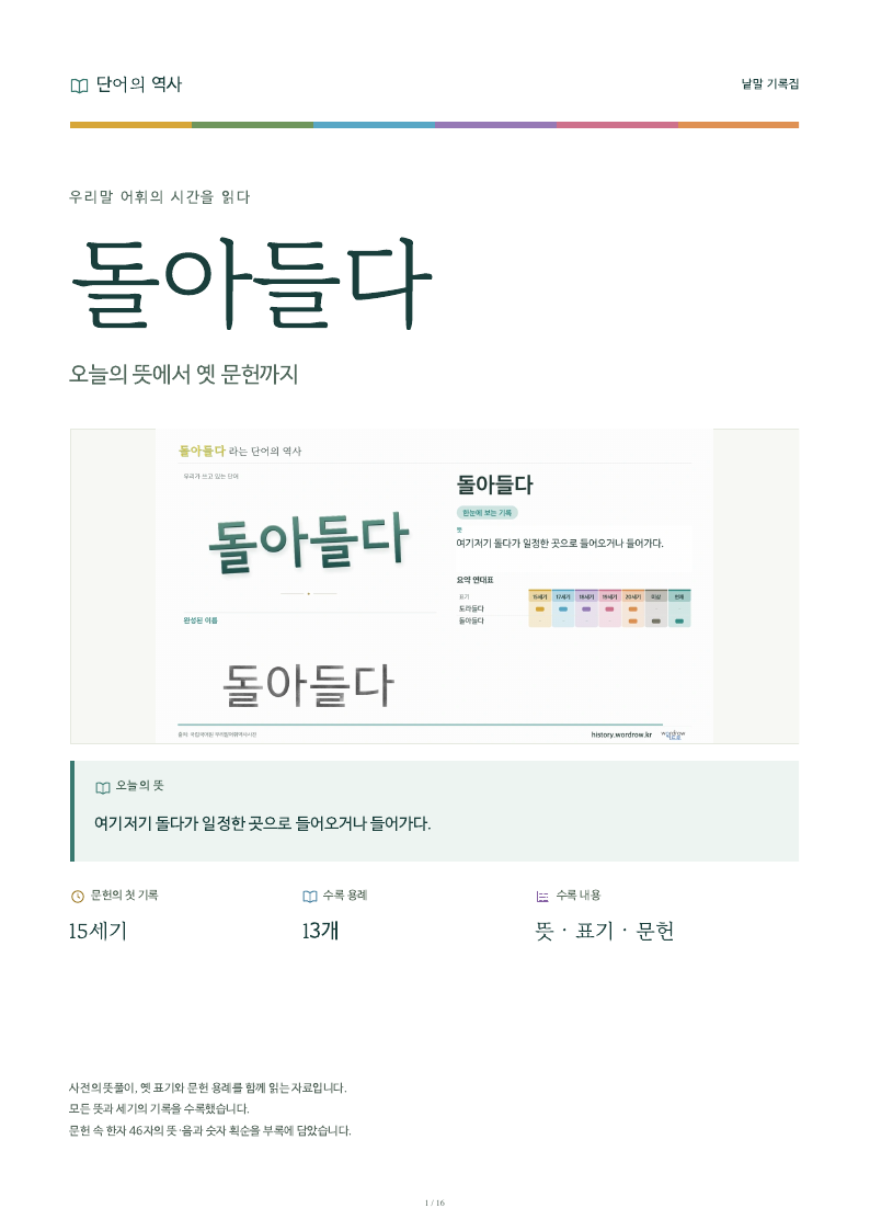 돌아들다 낱말 기록집 PDF 첫 페이지