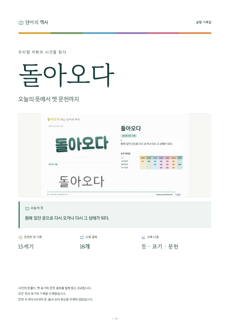 돌아오다 낱말 기록집 PDF 첫 페이지