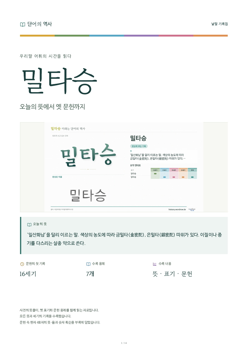 밀타승 낱말 기록집 PDF 첫 페이지