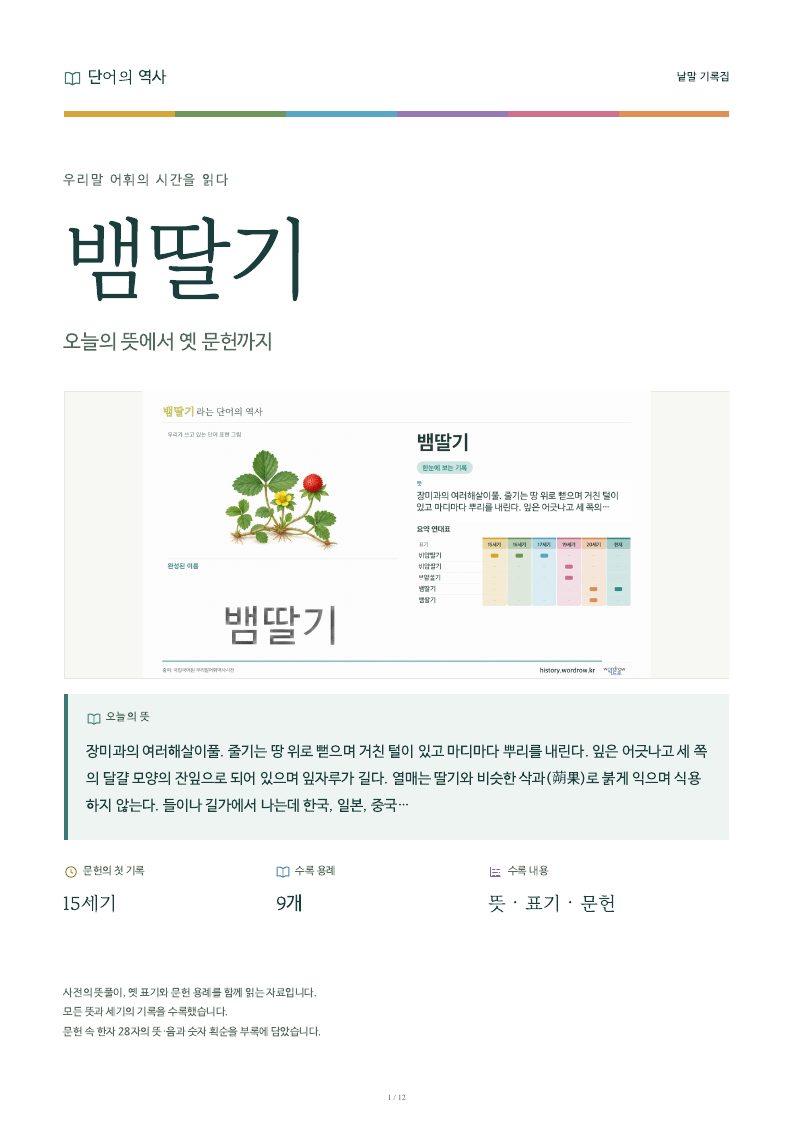 뱀딸기 낱말 기록집 PDF 첫 페이지