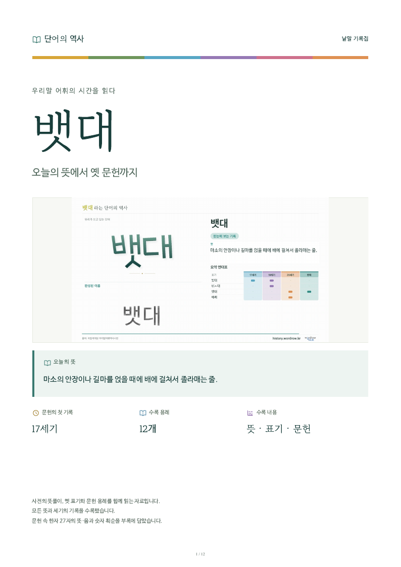 뱃대 낱말 기록집 PDF 첫 페이지