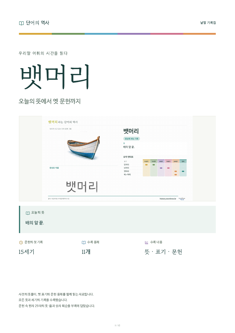 뱃머리 낱말 기록집 PDF 첫 페이지