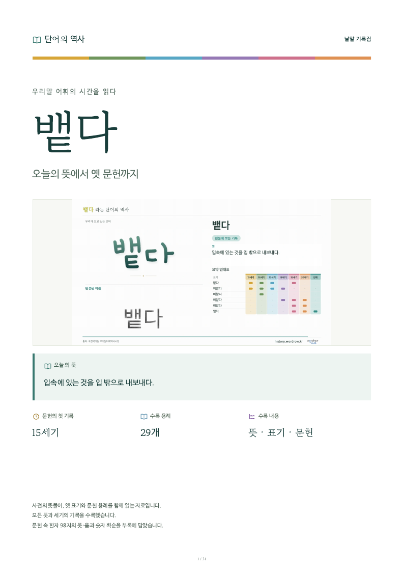뱉다 낱말 기록집 PDF 첫 페이지