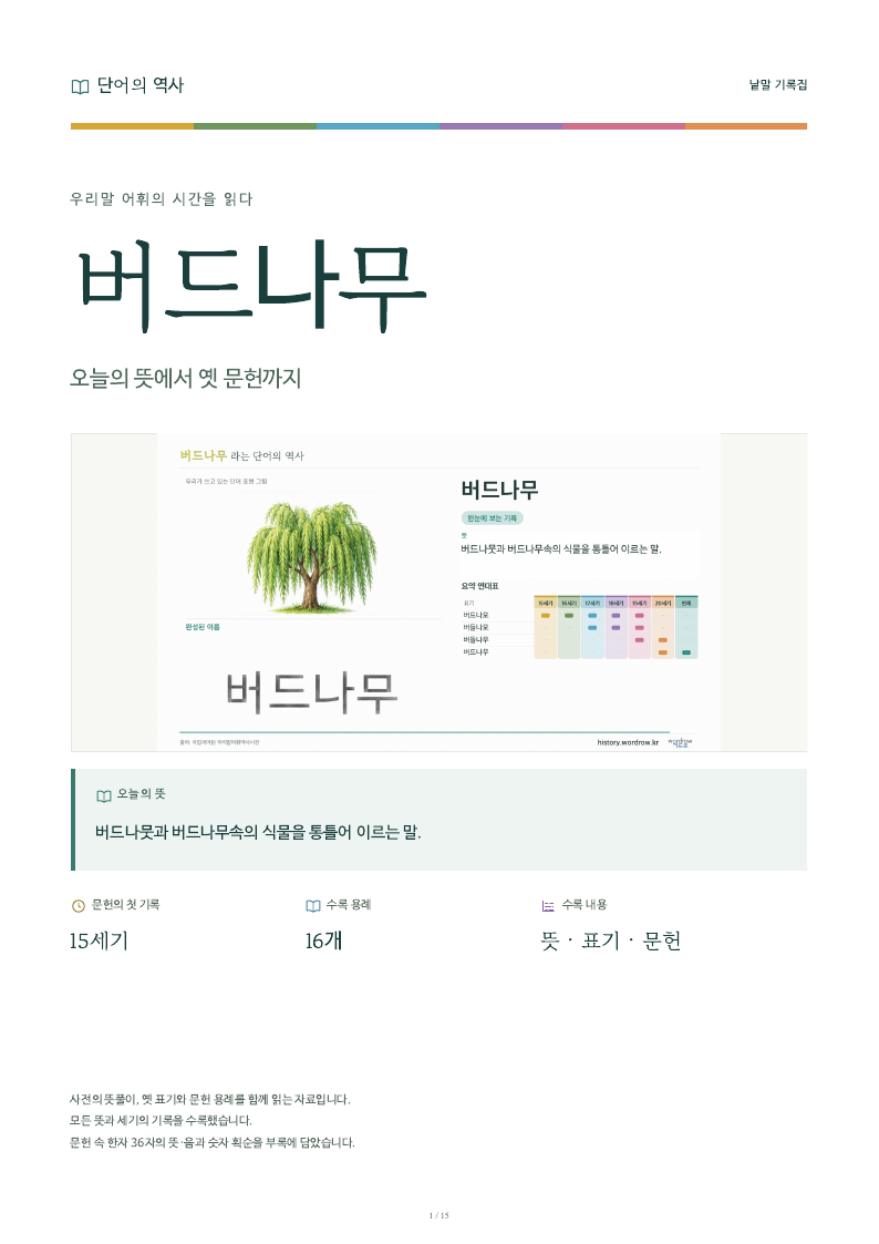 버드나무 낱말 기록집 PDF 첫 페이지