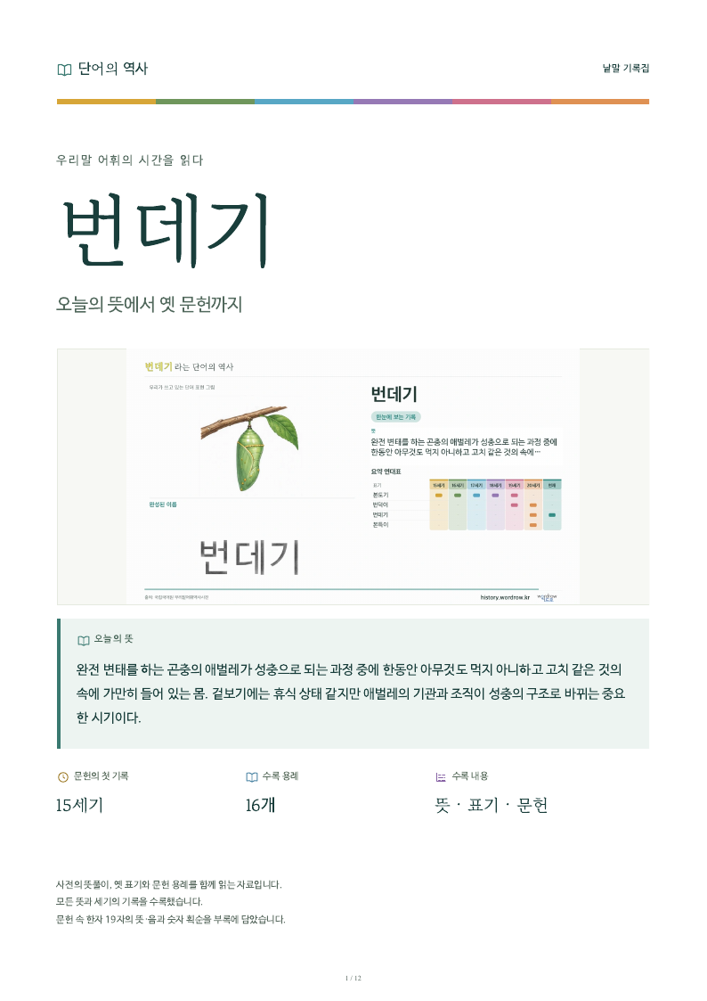 번데기 낱말 기록집 PDF 첫 페이지