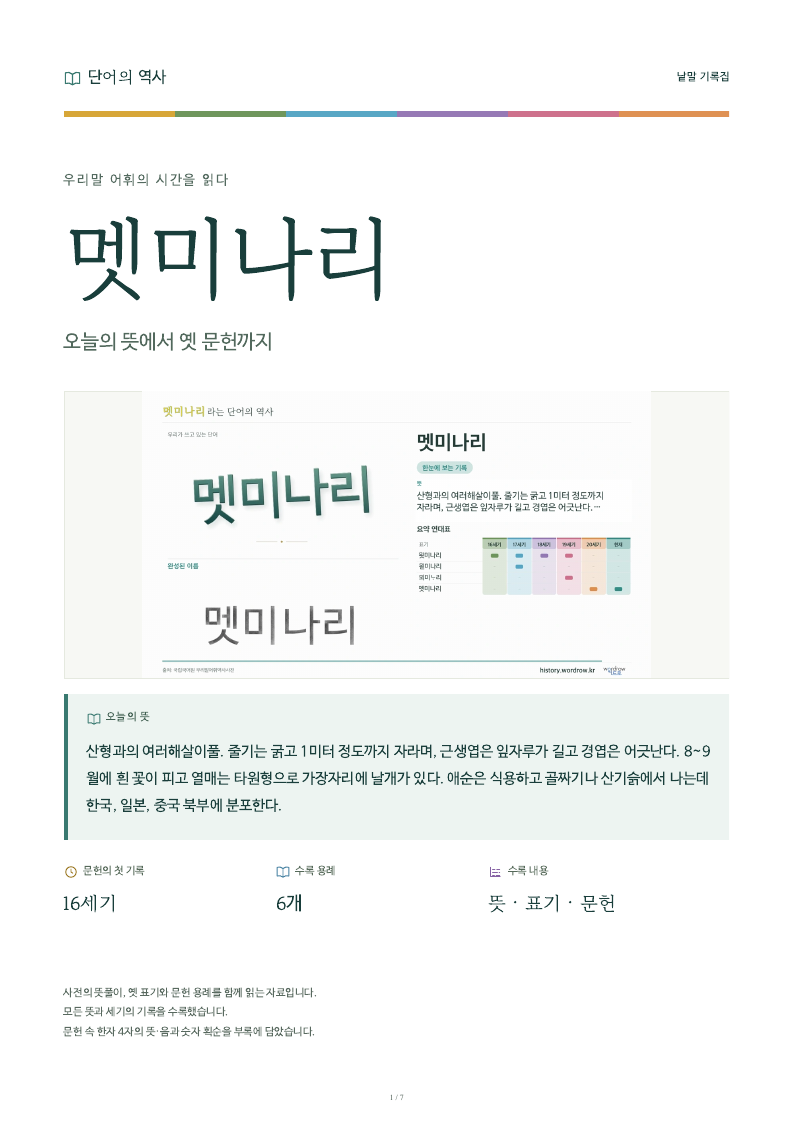 멧미나리 낱말 기록집 PDF 첫 페이지