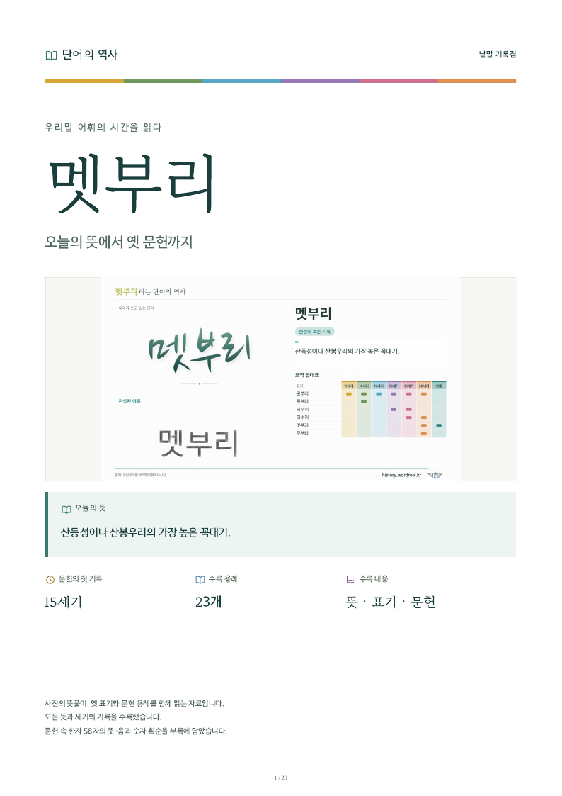 멧부리 낱말 기록집 PDF 첫 페이지