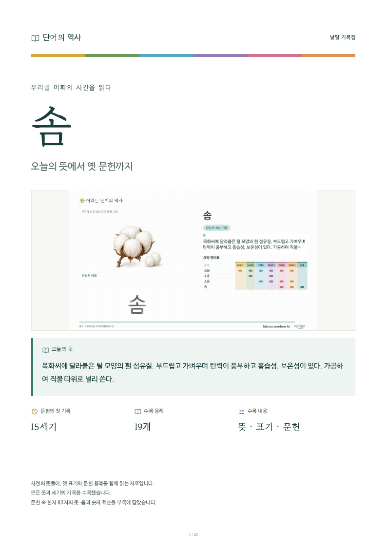 솜 낱말 기록집 PDF 첫 페이지