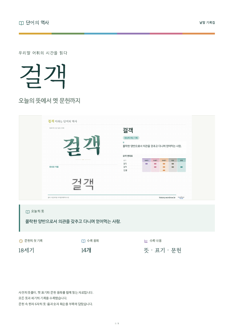 걸객 낱말 기록집 PDF 첫 페이지