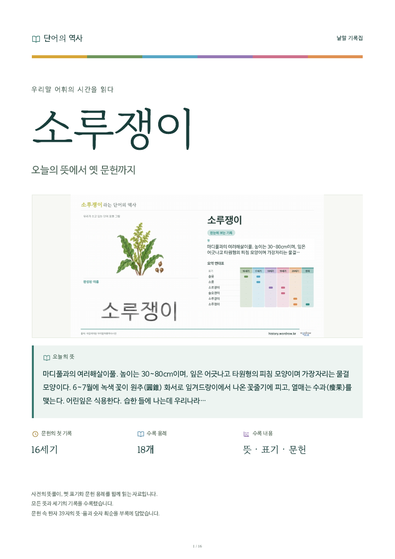 소루쟁이 낱말 기록집 PDF 첫 페이지