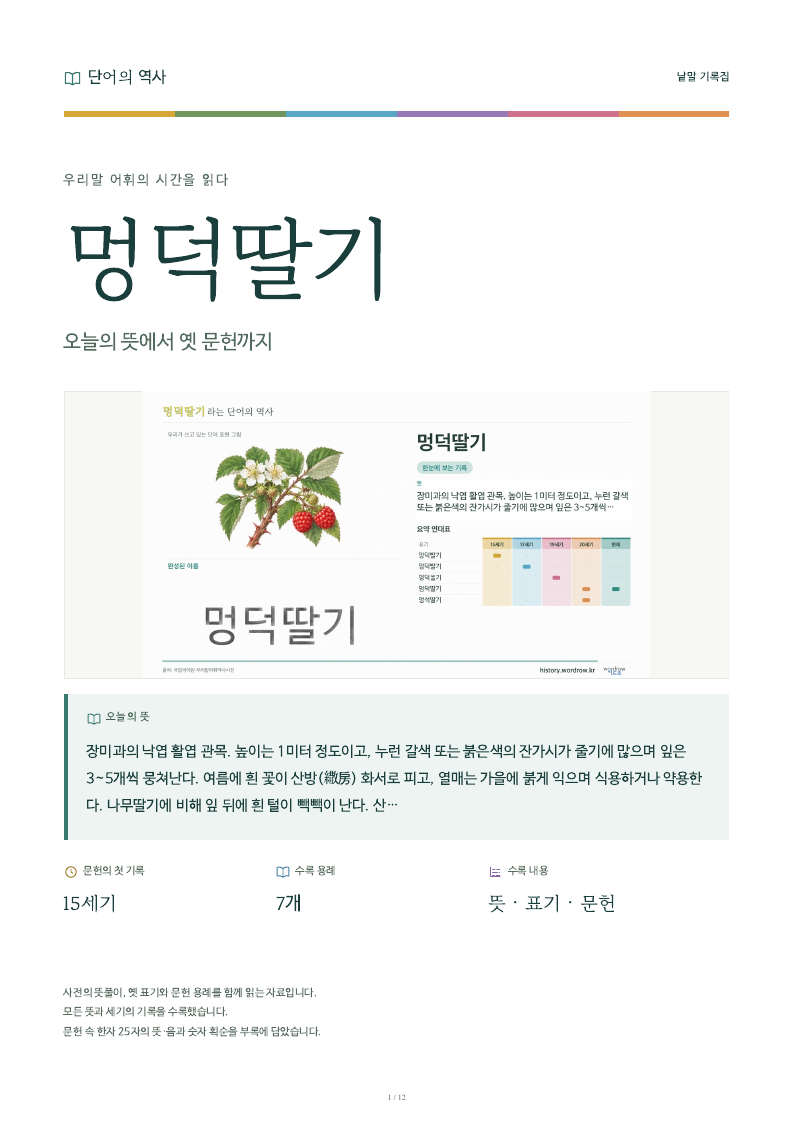 멍덕딸기 낱말 기록집 PDF 첫 페이지
