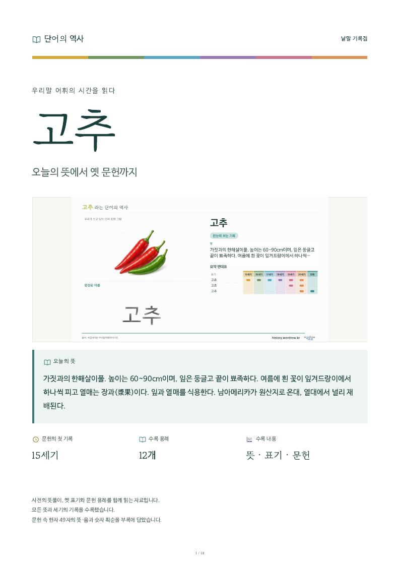 고추 낱말 기록집 PDF 첫 페이지