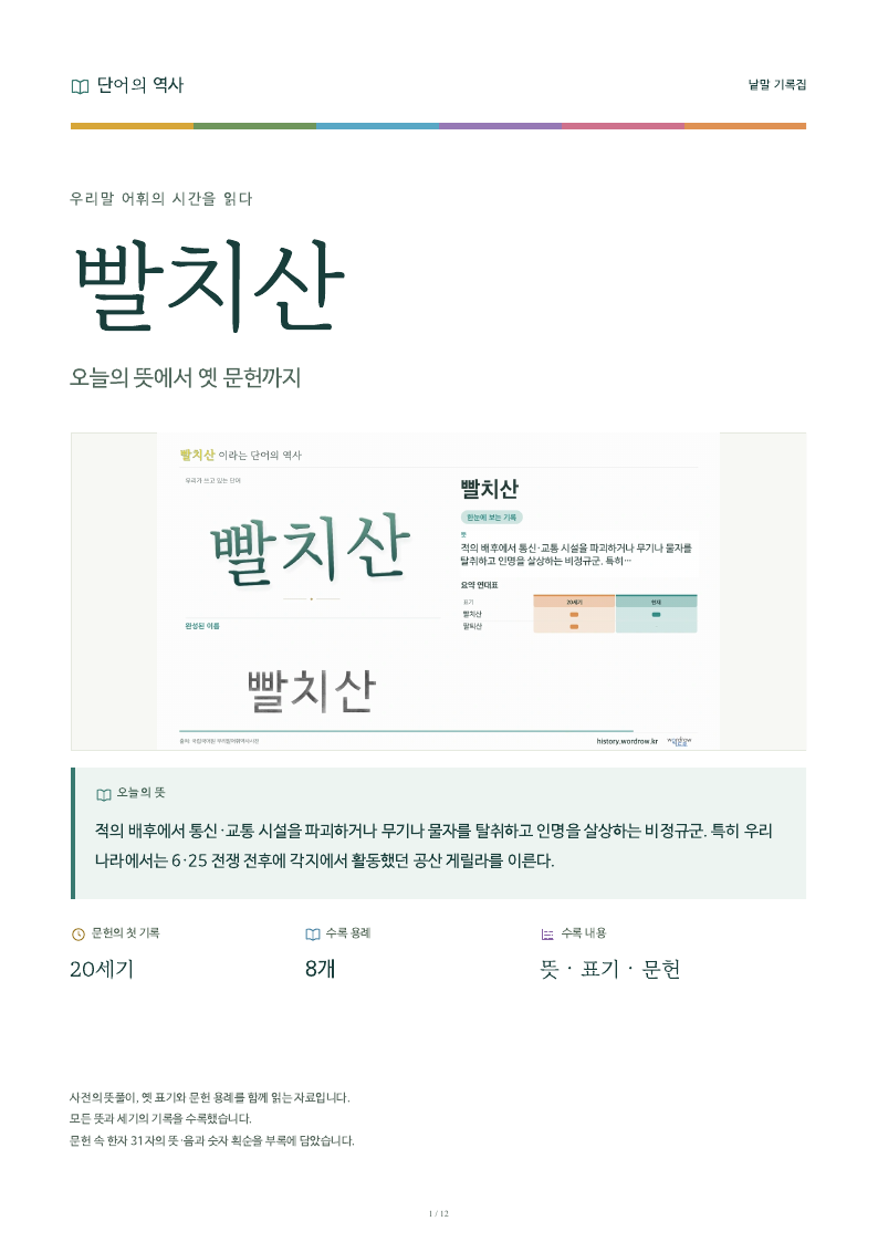 빨치산 낱말 기록집 PDF 첫 페이지