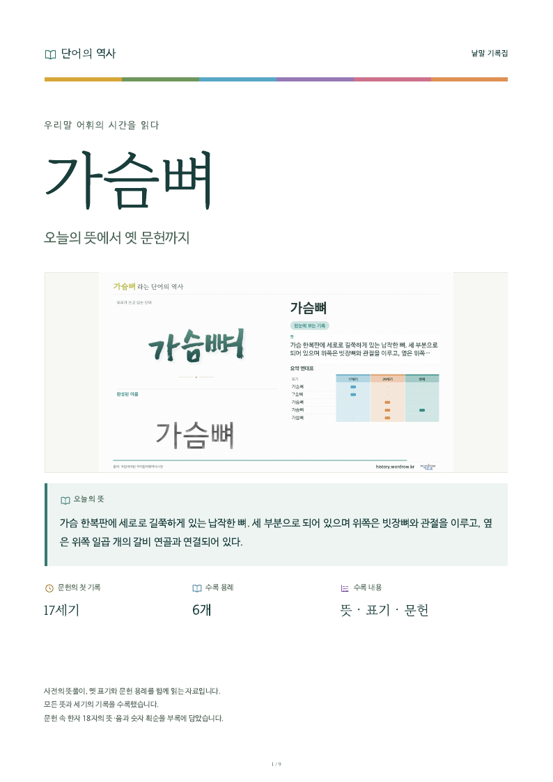 가슴뼈 낱말 기록집 PDF 첫 페이지