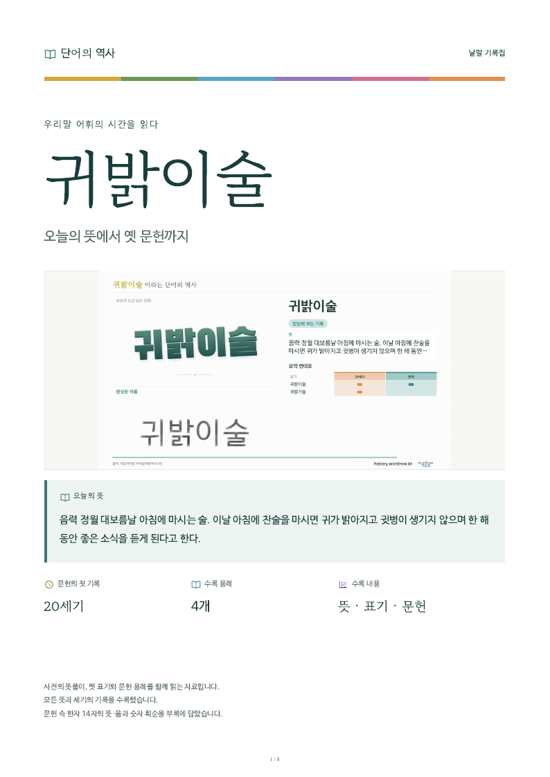 귀밝이술 낱말 기록집 PDF 첫 페이지