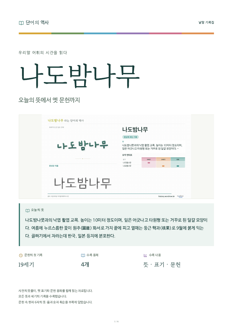 나도밤나무 낱말 기록집 PDF 첫 페이지