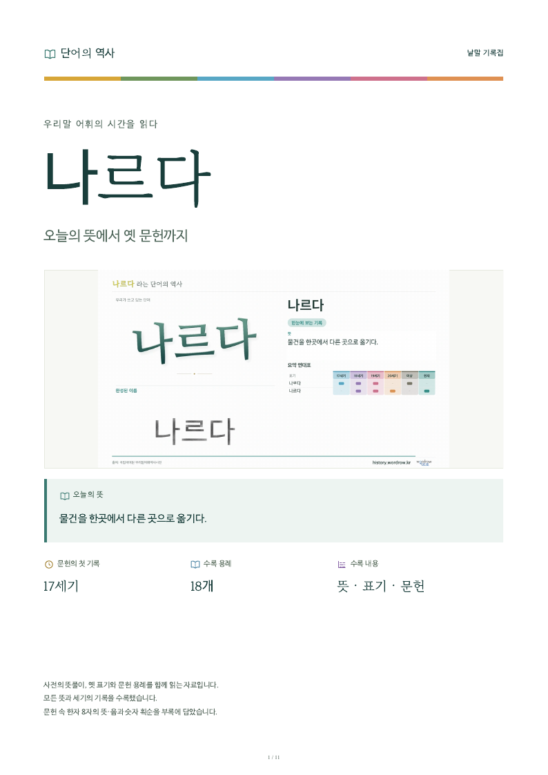 나르다 낱말 기록집 PDF 첫 페이지