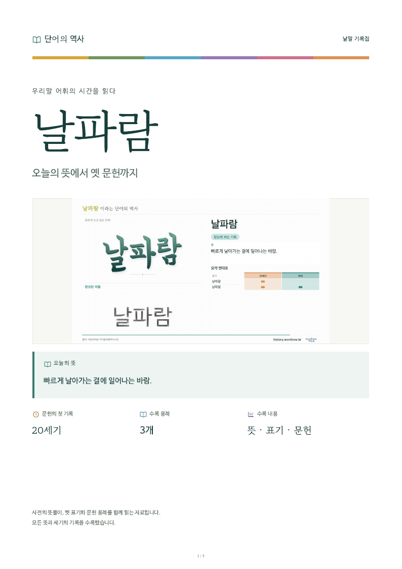 날파람 낱말 기록집 PDF 첫 페이지