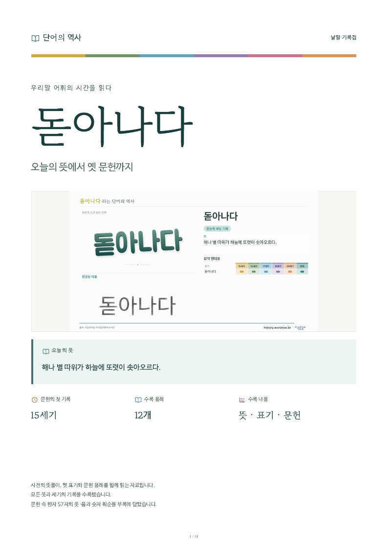 돋아나다 낱말 기록집 PDF 첫 페이지