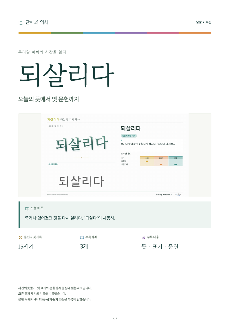되살리다 낱말 기록집 PDF 첫 페이지
