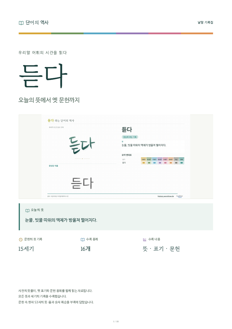 듣다 낱말 기록집 PDF 첫 페이지