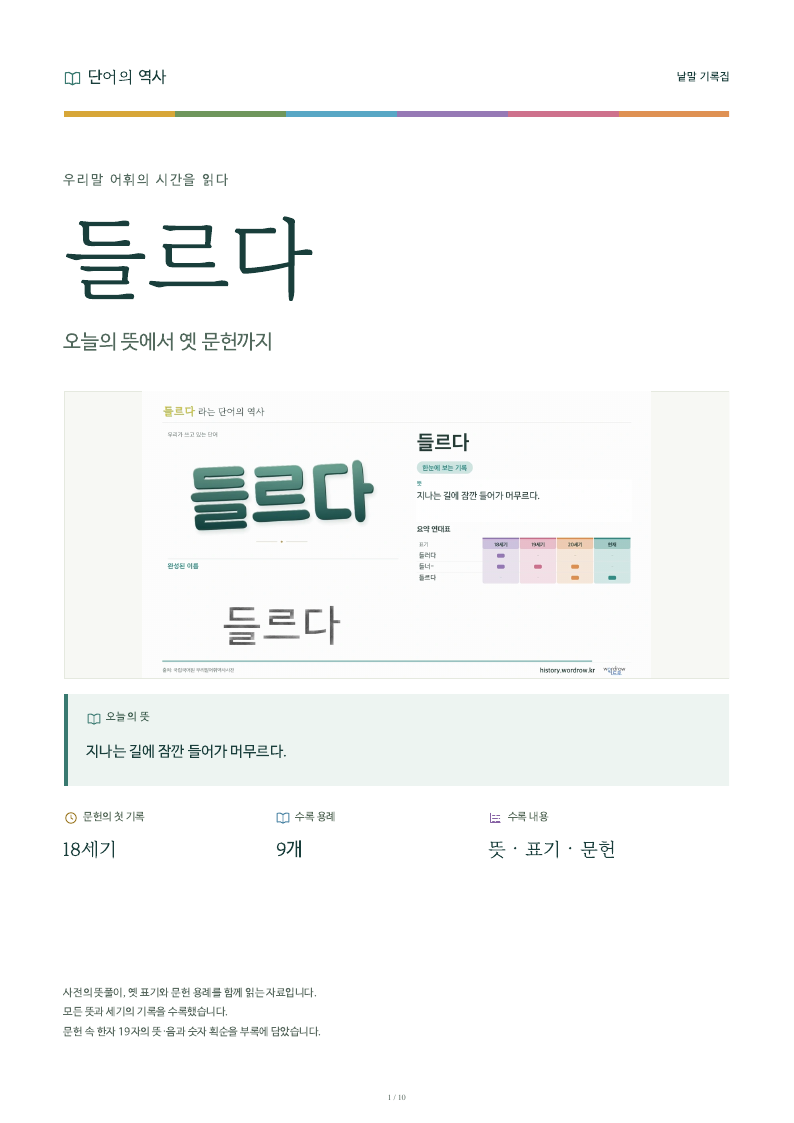 들르다 낱말 기록집 PDF 첫 페이지