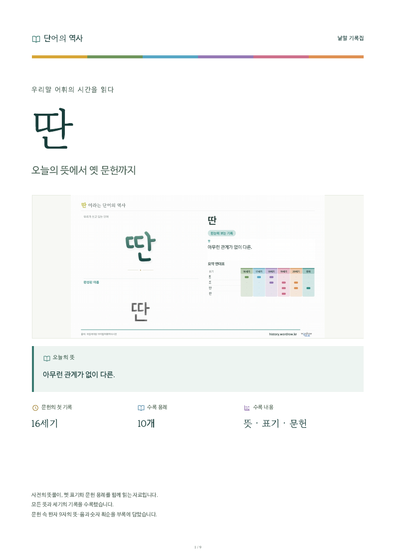 딴 낱말 기록집 PDF 첫 페이지
