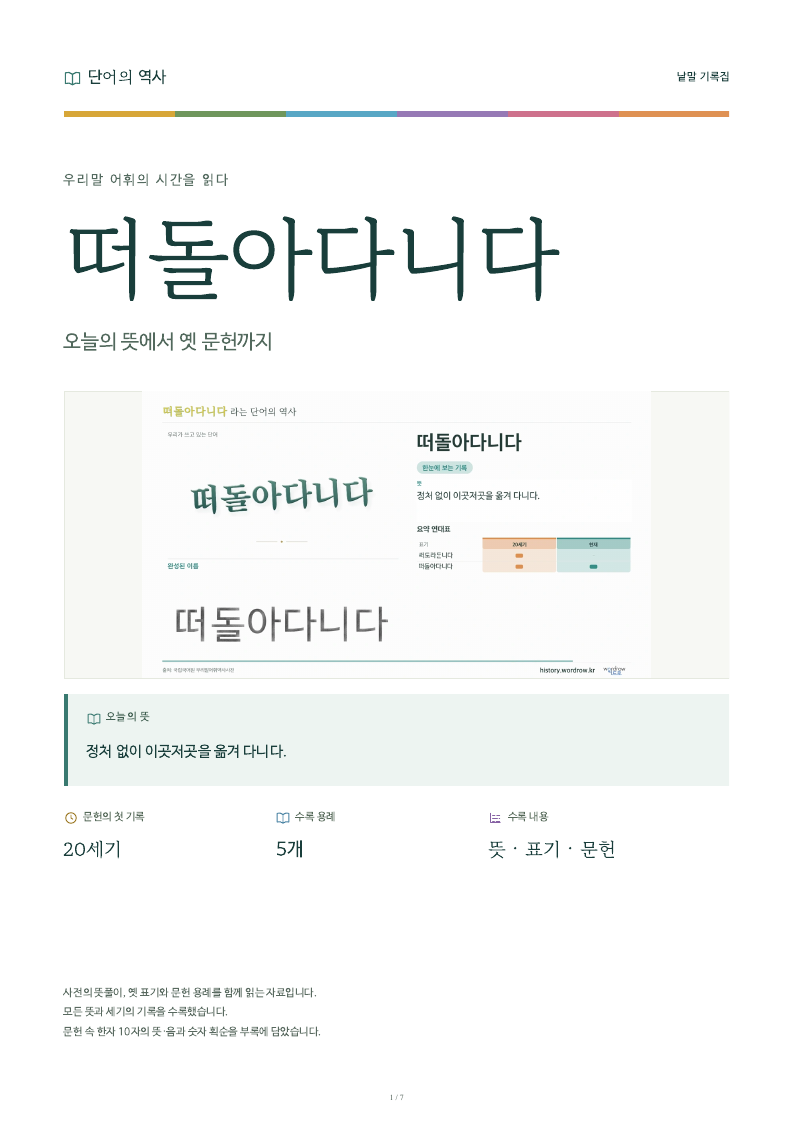 떠돌아다니다 낱말 기록집 PDF 첫 페이지