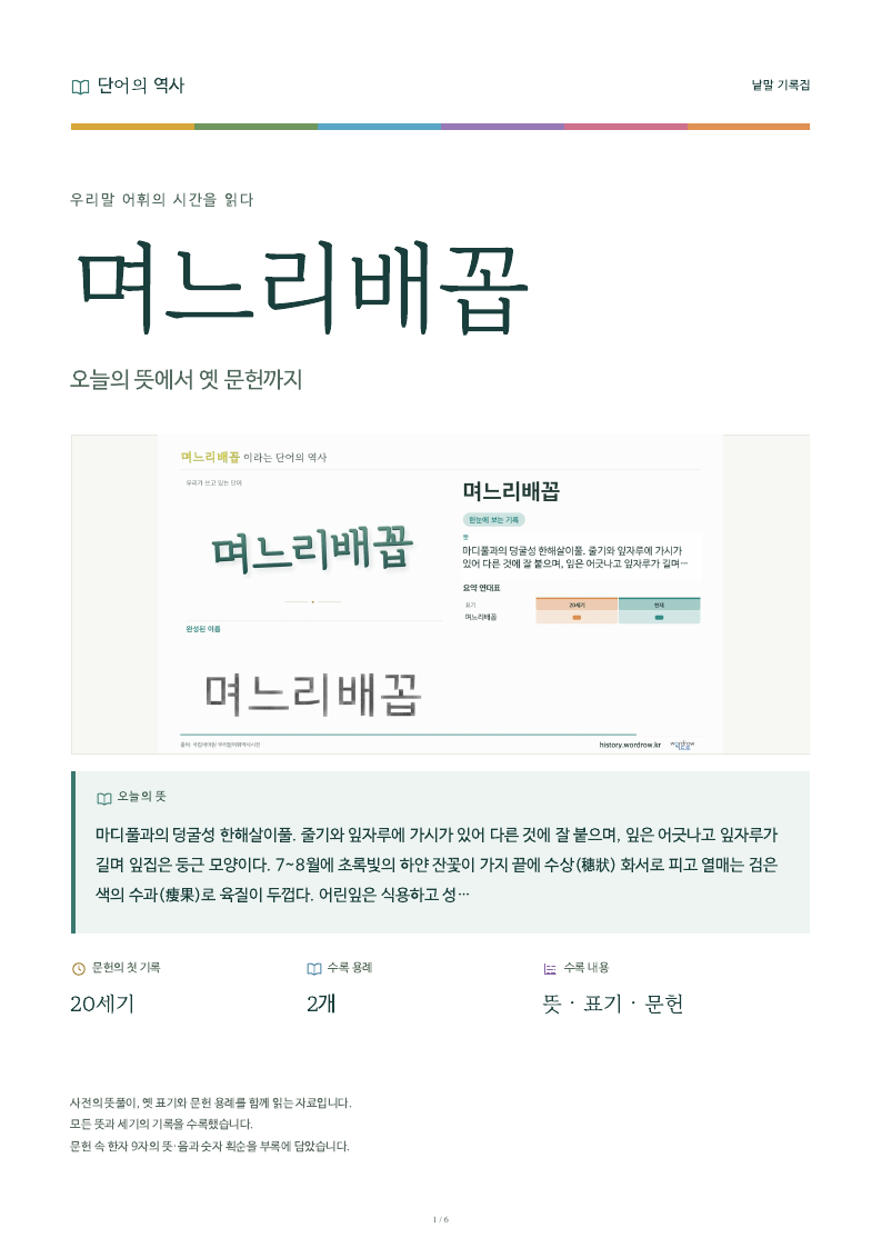 며느리배꼽 낱말 기록집 PDF 첫 페이지