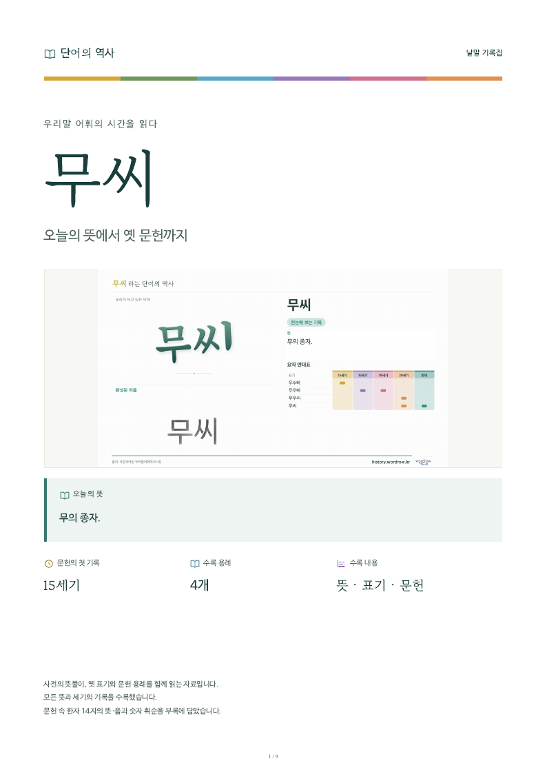 무씨 낱말 기록집 PDF 첫 페이지