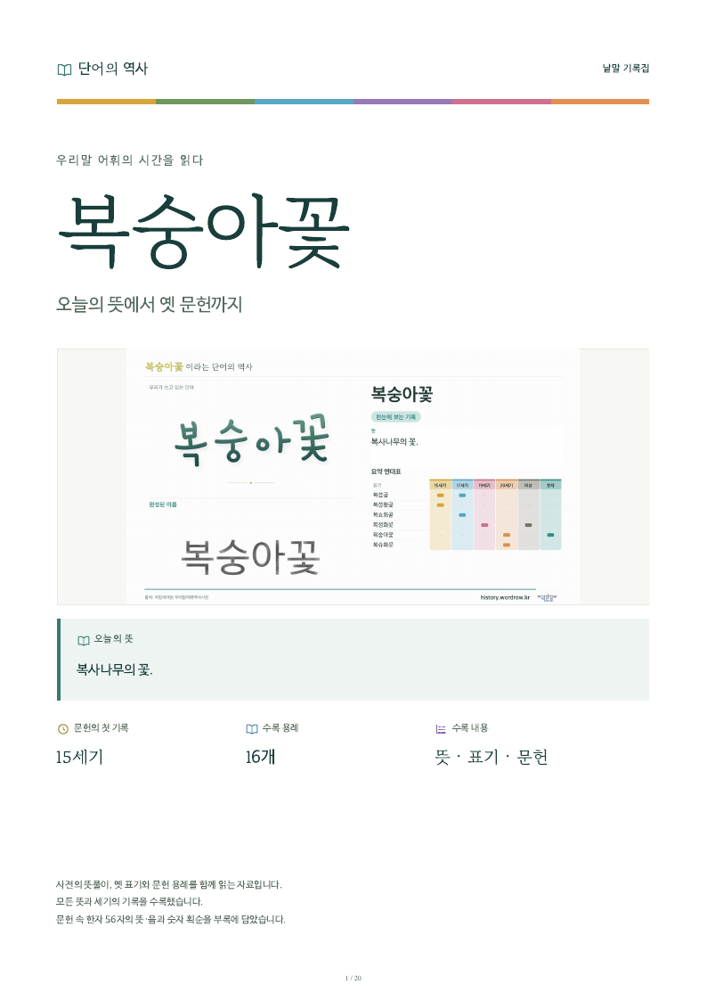 복숭아꽃 낱말 기록집 PDF 첫 페이지