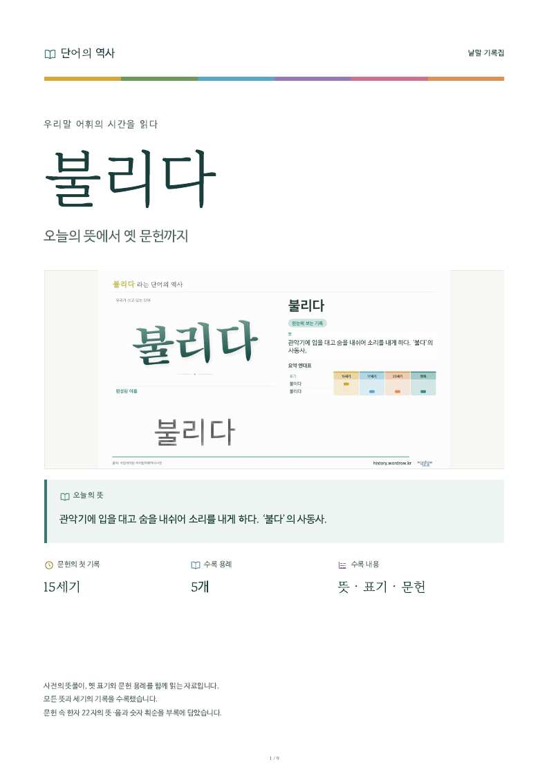 불리다 낱말 기록집 PDF 첫 페이지
