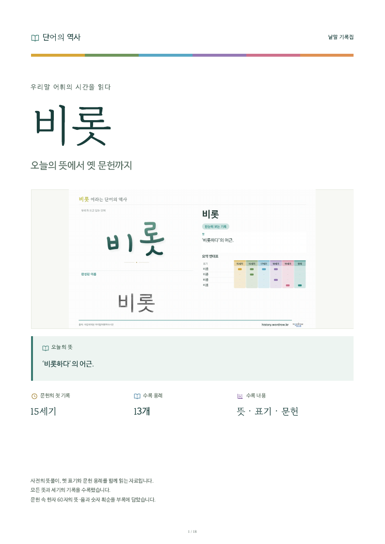 비롯 낱말 기록집 PDF 첫 페이지