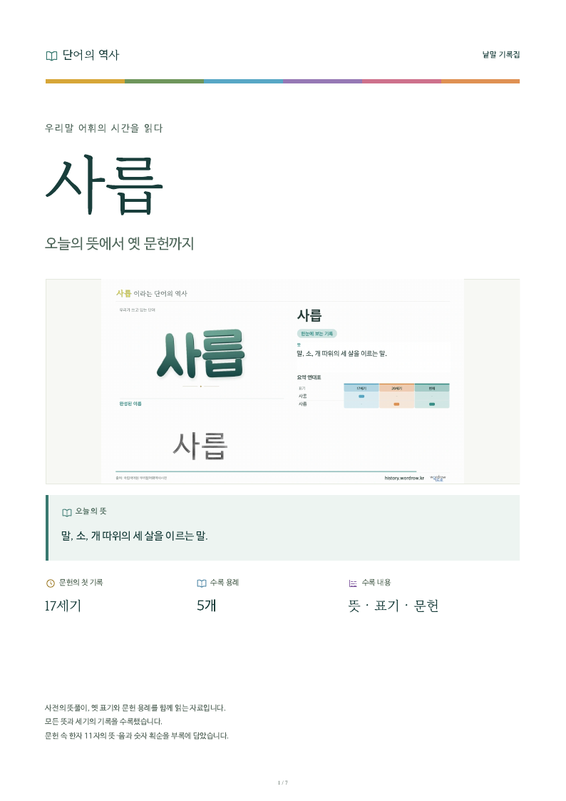 사릅 낱말 기록집 PDF 첫 페이지