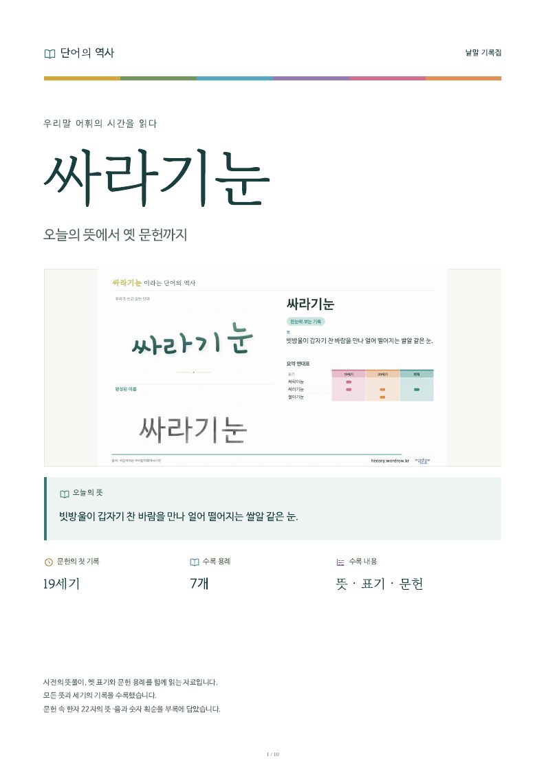 싸라기눈 낱말 기록집 PDF 첫 페이지