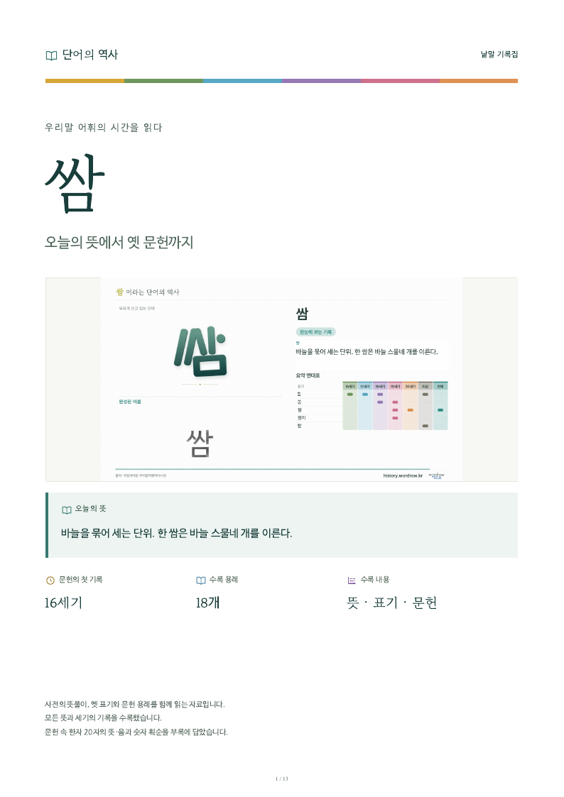 쌈 낱말 기록집 PDF 첫 페이지