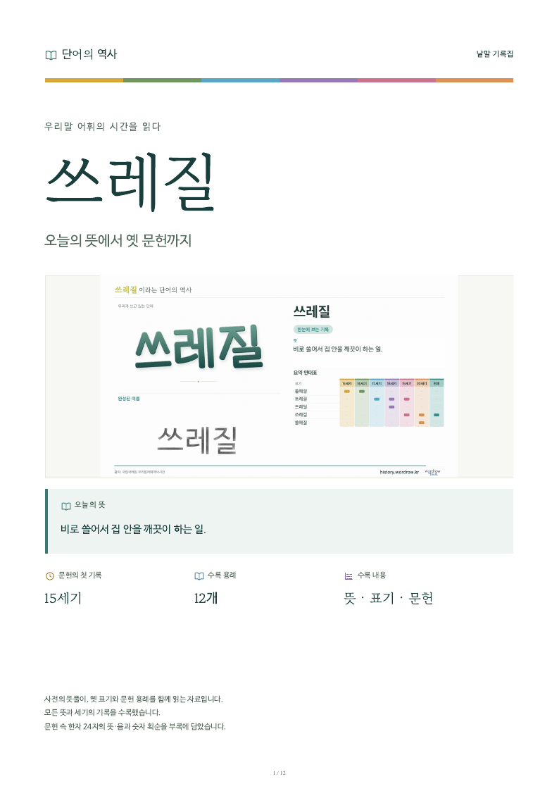 쓰레질 낱말 기록집 PDF 첫 페이지