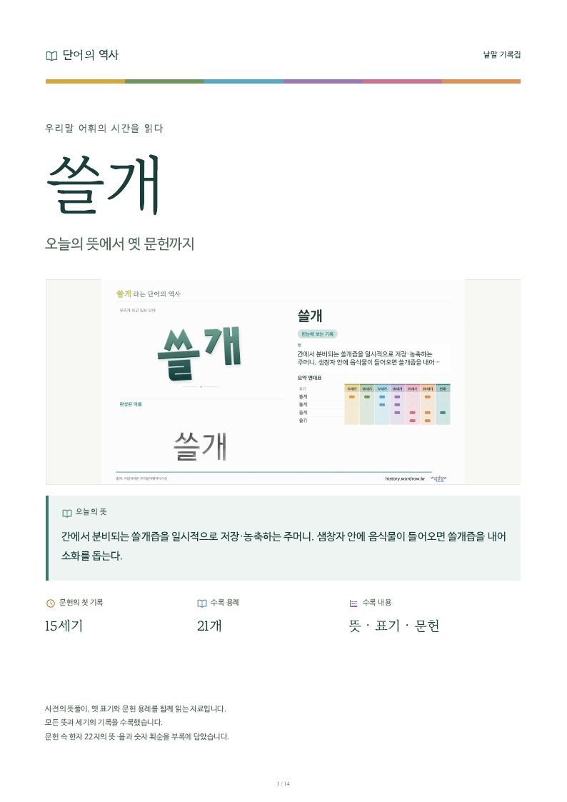 쓸개 낱말 기록집 PDF 첫 페이지